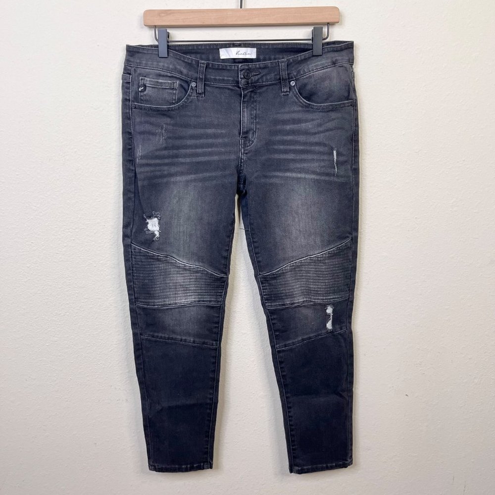 KanCan Women's Skinny Jeans in Washed Black with Distressed Detail